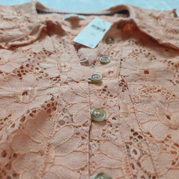 New XXS Anthropologie Pilcro The Keira lace collared button-front blouse Coral - Picture 7 of 10